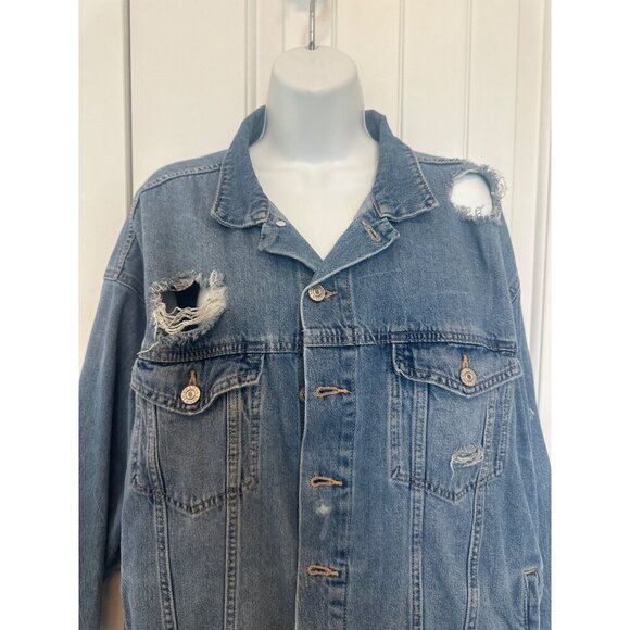 &Demin Distressed Blue Jacket With Button Closure Front Pockets, Small - Picture 5 of 12